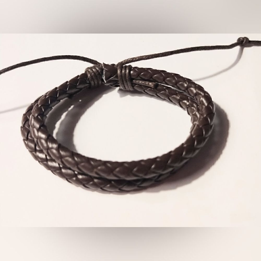 Men's leather bracelet braided brown new d16‎